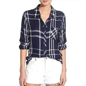 Rails Hunter Plaid Button-Front Shirt in Cadet/White